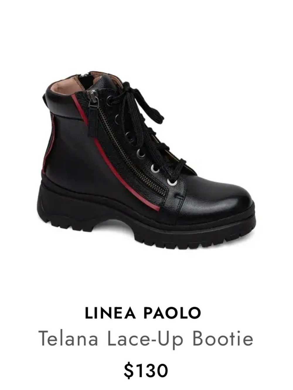 Paolo Telana Black Lace-Up Leather Ankle Boot with Red Accents